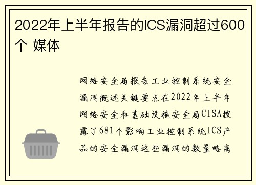 2022年上半年报告的ICS漏洞超过600个 媒体